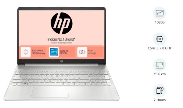 HP 15s, 12th Gen Intel Core i5-1235U, 8GB DDR4, 512GB SSD, (Win 11, Office 21, Silver, 1.69kg), FY5008TU Anti-Glare, 15.6-inch(39.6cm), FHD Laptop, Intel UHD Graphics, Backlit KB, HD Camera, fq5329tu - Image 2